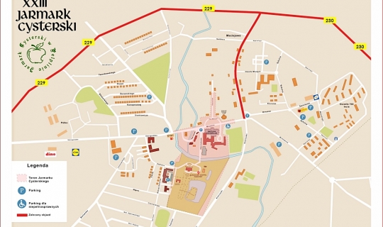 Mapka dojazdu i parkingów podczas 23. Jarmarku Cysterskiego 2024